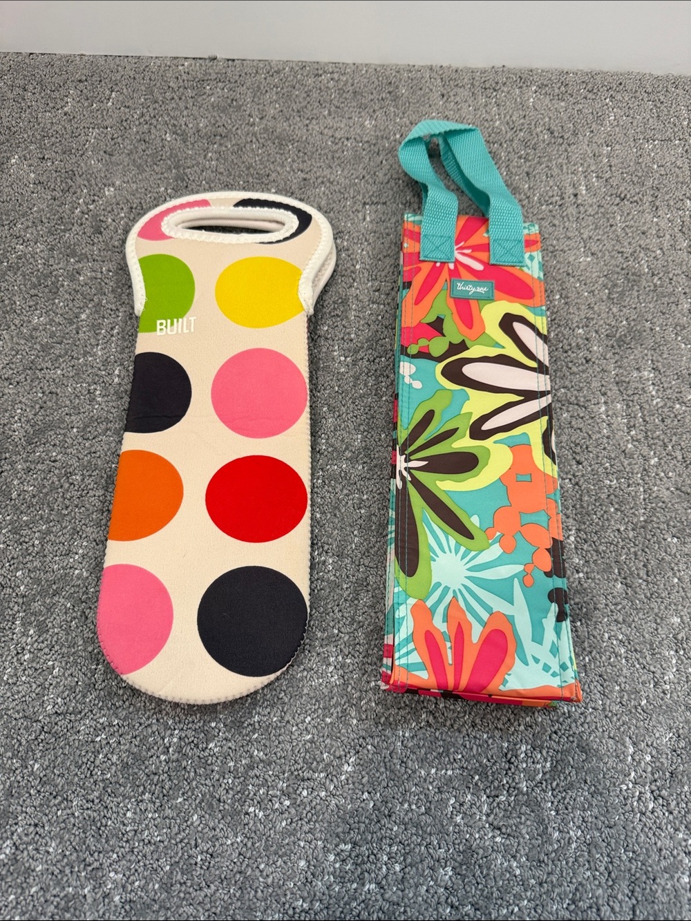 BUILT Neoprene Polka Dot Wine Bag and thirty one Colorful Floral Wine Bag